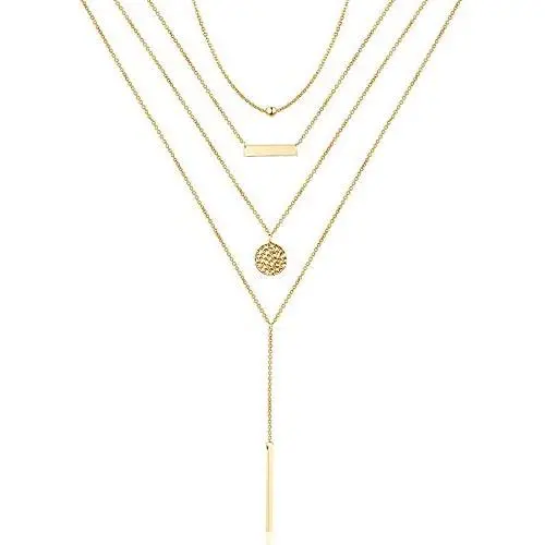 Turandoss Dainty Layered Choker Necklace, Handmade 14K Gold Plated Y Pendant Necklace Multilayer Bar Disc Necklace Adjustable Layering Choker Necklaces for Women Turandoss Dainty Layered Choker Necklace, Handmade 14K Gold Plated Y Pendant Necklace Multilayer Bar Disc Necklace Adjustable Layering Choker Necklaces for Women