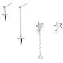 2 Pcs Asymmetric Cross & Star Drop Earring for Women Men White Gold Plated Chain Long Earring Geometry Punk Silver Cross Chain Dropping Earrings Jewelry Set