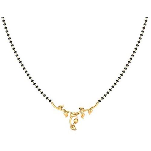 CaratLane Chayla Leafy Gold Mangalsutra in 18 K Yellow Gold with Jewelry Gift Box