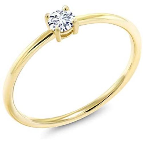 Gem Stone King 10K Yellow Gold Lab Grown Diamond Women Solitaire Engagement Ring (0.17 Ct Round G-H Color Available in size 5, 6, 7, 8, 9)