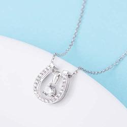 ACJNA 925 Sterling Silver Lucky Horseshoe with CZ Cute U Pendant Necklace Women Jewelry Set