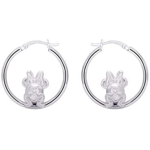 Disney Mickey And Minnie Mouse Jewelry for Women and Girls, Sterling Silver Mickey And Minnie Hoop Earrings