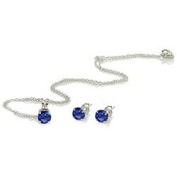 Sterling Silver Genuine or Synthetic Gemstone 5mm Round Solitaire Pendant Necklace & Stud Earrings Set