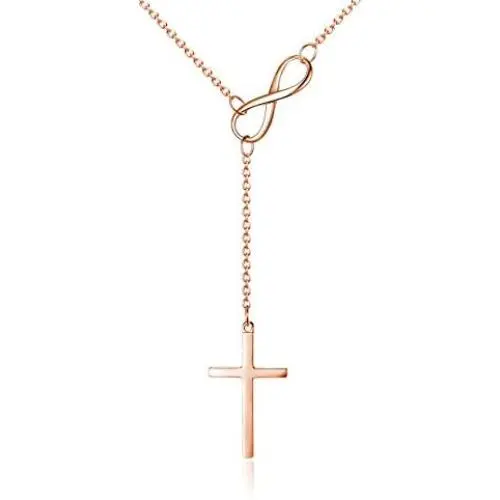 Infinity Cross Pendant Y Necklace Lariat Style | .925 Sterling Silver | 3 Finishes Available