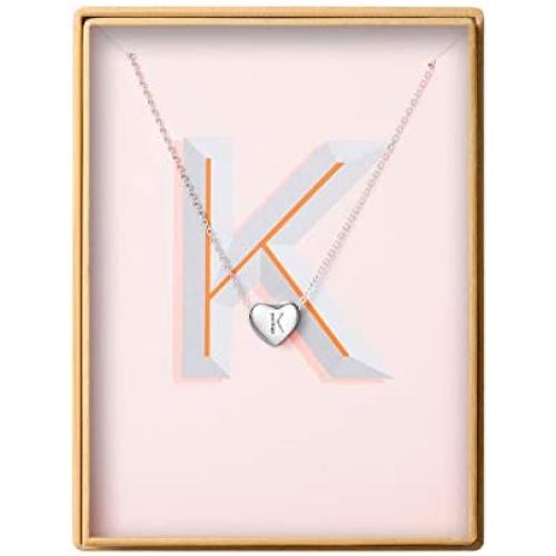 Dainty Initial Necklace S925 Sterling Silver Letters A-Z 26 Alphabet Heart Pendant Necklace for Women