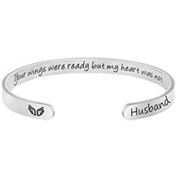 MEMGIFT Memorial Bracelets Women, Sympathy Gifts Cuff Loss of Dad Mom Daughter Son Remembrance Condolence Encouragement Engraved Jewelry Remember Her Your Wings were Ready But My Heart was Not