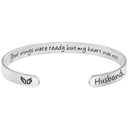 MEMGIFT Memorial Bracelets Women, Sympathy Gifts Cuff Loss of Dad Mom Daughter Son Remembrance Condolence Encouragement Engraved Jewelry Remember Her Your Wings were Ready But My Heart was Not