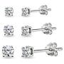 3 Pair Set Sterling Silver Cubic Zirconia Round Stud Earrings Set, 3mm 4mm 5mm
