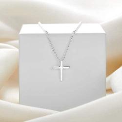 Molly B London Sterling Silver Faith Rounded Cross Necklace - Perfect Girls Holy Communion gift & Christening jewelry