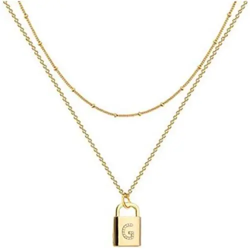 A-Z Initial Letters Pendant Lock Necklace Yellow 18K Gold Plated Alphabet Name Necklace Personalized Dainty Charms Double Multilayer Necklace Bead Chain Choker Necklace Jewelry Gift for Women or Girls A-Z Initial Letters Pendant Lock Necklace Yellow 18K Gold Plated Alphabet Name Necklace Personalized Dainty Charms Double Multilayer Necklace Bead Chain Choker Necklace Jewelry Gift for Women or Girls