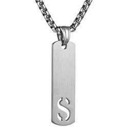 HZMAN Stainless Steel Mini Dog Tag Silver Initial Alphabet 26 Letters Script Name Pendant Chain Necklace from A-Z