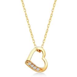 GELIN Open Heart Pendant Necklace with Genuine Diamond in 14k Yellow Gold, Love Jewelry for Women