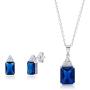 Sterling Silver Simulated Blue and White Sapphire Emerald Cut Pendant Necklace and Stud Earring Jewelry Set