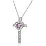 Sterling Silver Genuine or Synthetic Gemstone Heart in Cross Necklace for Women Girls