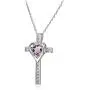 Sterling Silver Genuine or Synthetic Gemstone Heart in Cross Necklace for Women Girls Sterling Silver Genuine or Synthetic Gemstone Heart in Cross Necklace for Women Girls