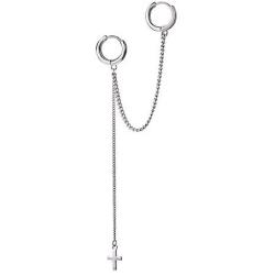Cross Chain Drop Danlge Small Double Hoop Earrings for Women Girls Sterling Silver Huggie Tassel Slave Chain Dangling 2 Hole Pair Post Multiple Piercing Studs Cartilage Men Personalized Jewelry