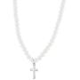 925 Sterling Silver Jewelry Set Girl Cross Simulated Pearl 15'' Necklace Bracelet