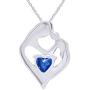 Jewel Zone US Simulated Birthstone & White Natural Diamond Accent Mother & Child Heart Pendant Necklace in 14k White Gold Over Sterling Silver (1 1/10 Cttw)