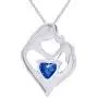Jewel Zone US Simulated Birthstone & White Natural Diamond Accent Mother & Child Heart Pendant Necklace in 14k White Gold Over Sterling Silver (1 1/10 Cttw)
