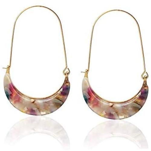 KaFu Moon Shape Acrylic Resin Earrings Tortoise Shell Leopard Mottled Hoop Earrings Wire Dangle Earrings for Women Girls Bohemian Statement Jewelry