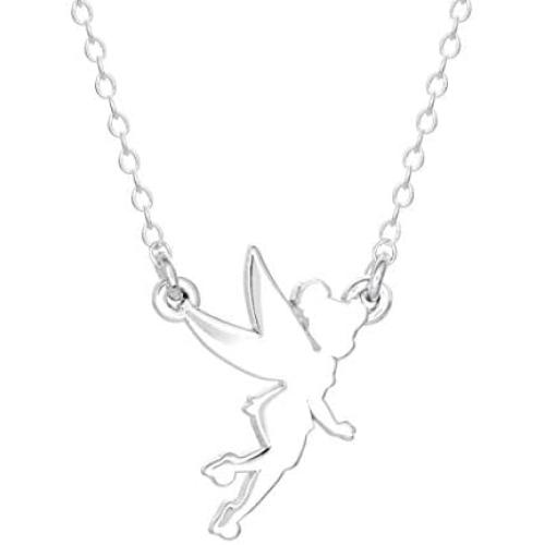 Disney Tinkerbell Sterling Silver Fairy Silhouette Pendant Necklace; 18” Chain