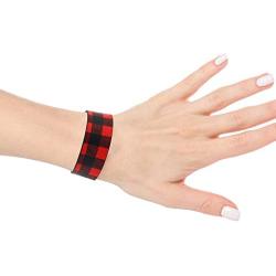 INENIMARTJ 3 Pieces Christmas Plaid Leather Earrings Bracelet Set, Handmade Lightweight Christmas Buffalo Plaid Bracelet for Women & Girls