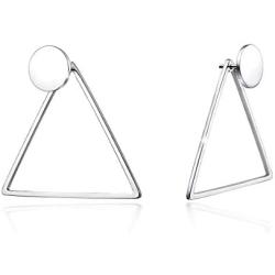 Personalized Geometric Earrings for Women, 925 Sterling Silver Post Ear Jacket Square/Triangle/Circle Stud Earrings Minimalist Earrings, Front and Back 2 in 1