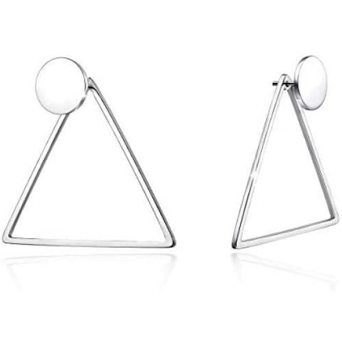 Personalized Geometric Earrings for Women, 925 Sterling Silver Post Ear Jacket Square/Triangle/Circle Stud Earrings Minimalist Earrings, Front and Back 2 in 1
