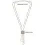 Lavencious Rose Flower Lariat Y-Shaped Long Necklace Sparkle Clear CZ 3D Jewelry 38'' with Pearls