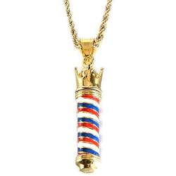 PAURO Unisex Stainless Steel Barber Shop Sign Pendant Turn Light Necklace