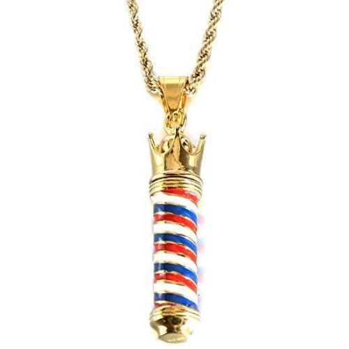 PAURO Unisex Stainless Steel Barber Shop Sign Pendant Turn Light Necklace