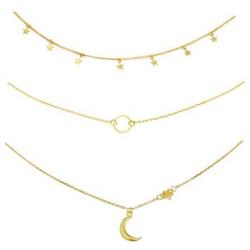 ROSTIVO Star Necklace Choker for Women Girls Moon Necklace Pendant Dainty Simple Circle Choker Necklace Set (3 Pack, Gold)