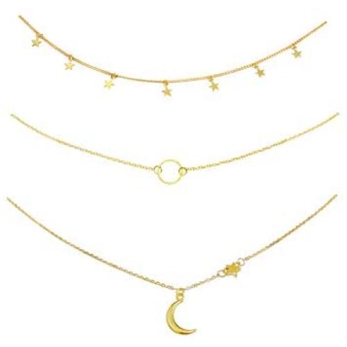ROSTIVO Star Necklace Choker for Women Girls Moon Necklace Pendant Dainty Simple Circle Choker Necklace Set (3 Pack, Gold)