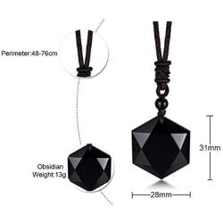 VNOX Messianic Jewish Christian Jewelry Black Obsidian Crystal Cut Star of David Pendant Necklace with Adjustable Handmade Rope