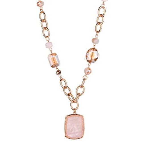 Jones New York Gold Blush Pink Gemstone Beaded Chain Necklace