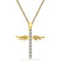 YUESUO Angel Wings Cross Necklace Electroplated Zircon Angel Wings Pendant Necklace Golden Womens Necklace