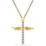 YUESUO Angel Wings Cross Necklace Electroplated Zircon Angel Wings Pendant Necklace Golden Womens Necklace