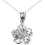 Dainty Sterling Silver CZ Caribbean Hibiscus (Malvaceae) Pendant Necklace