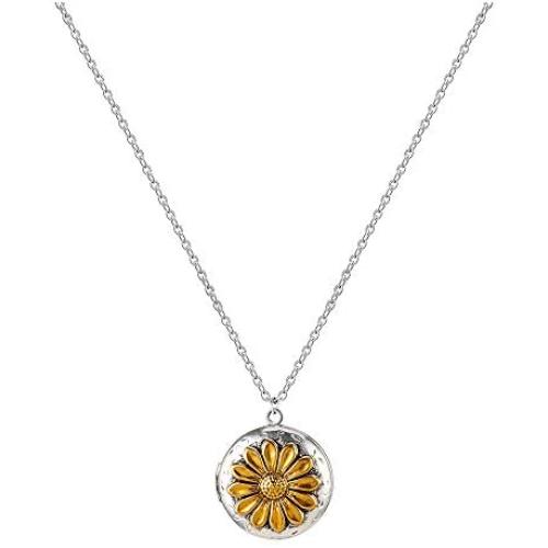 Joycuff Sunflower Locket Necklace You are My Sunshine Nature Inspired Vintage Pendant Jewelry Garden Flower Handmade Keepsake Locket Bohemian Girlfriend Wife Sister Mom Daughter Friend Gifts
