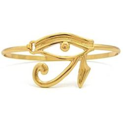 Unisex Egyptian Collection Horus Bird, Ankh, Maat, Eye of Heru Piece 3mm Wire Bangle Cuff Bracelet in Gold Tone (Eye of Heru / XB433G)