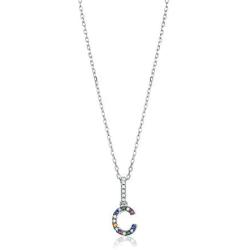 Sterling Silver Initial Letter Necklace Pendant for Girls Small Multi Color Rainbow Simulated Gemstones