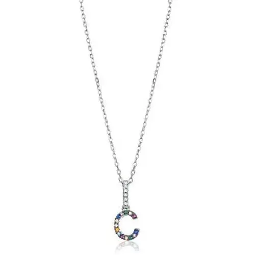 Sterling Silver Initial Letter Necklace Pendant for Girls Small Multi Color Rainbow Simulated Gemstones Sterling Silver Initial Letter Necklace Pendant for Girls Small Multi Color Rainbow Simulated Gemstones