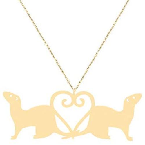 NOUMANDA Fashion 2 Ferrets Love Heart Necklace Classic Animal Hollow Pendant Jewelry