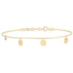 GELIN 14k Solid Gold Round Disc with Genuine Diamond Station Link Chain Bracelet - Gold Bracelet for Women