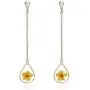 BONALUNA Pressed Flower Yellow Gold Plated Tear Dangle With Cubic Zirconia Titanium Post Back Earrings