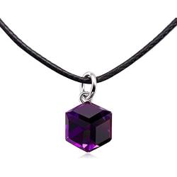 Cat Eye Jewels Swarovski Elements Crystal Black Leather Choker Square Cube Pendant Necklace for Women Girls