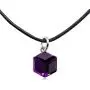 Cat Eye Jewels Swarovski Elements Crystal Black Leather Choker Square Cube Pendant Necklace for Women Girls