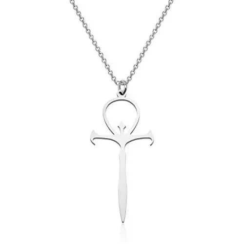 LBSBO Vampire Ankh Pendant Necklace Stainless Steel Vampire Cross Symbol Jewelry