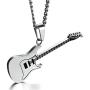Reizteko Men Women Music Jewelry R&B Rock Electric Guitar Bass Pendant Necklace (stainless-steel)