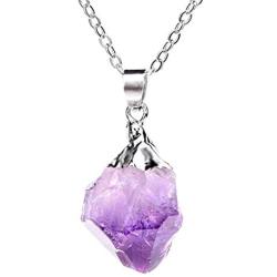 Amethyst Gemstone Necklace 18 inch Free Form Healing Crystals Chakra Stone Jewelry Women Girls Birthday Mothers Gifts